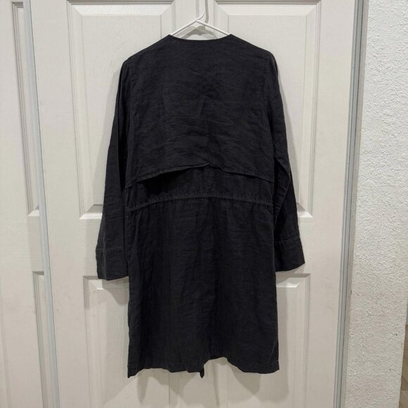 MICHAEL STARS BLACK WATER RESISTENT WOVEN LINEN TRENCH ZIP COAT SIZE S $278 - Picture 9 of 9